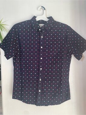 Goodfellow‎ & Co Mens Navy Stars Print Slim Fit Short Sleeve Button Down Shirt M
